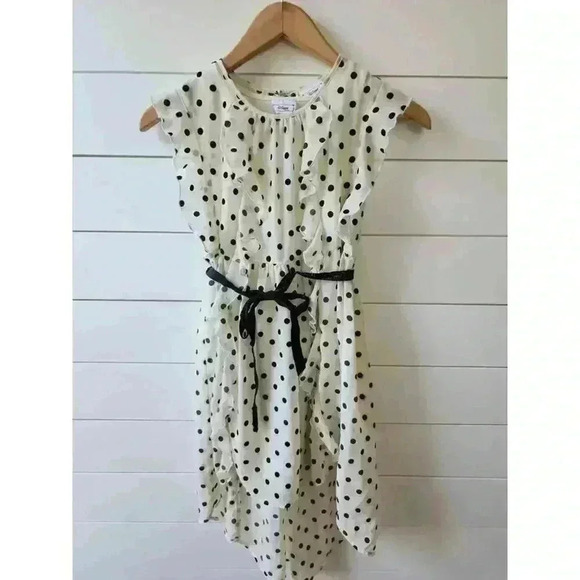 Disney D-Signed Girls Size S (7/8) Cream and Black Polka-dot Hi-Low Dress - Picture 1 of 4